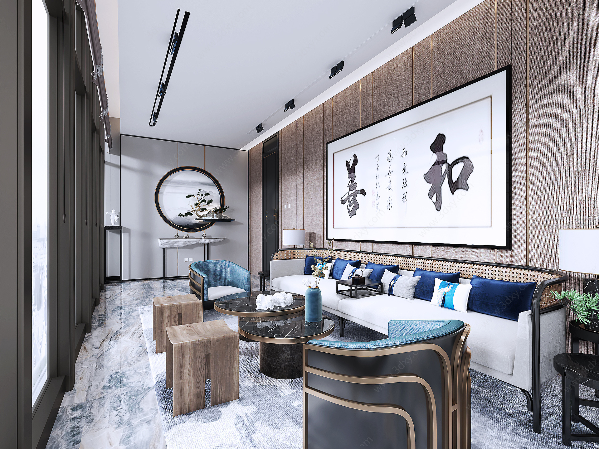 新中式客厅装饰画3D模型