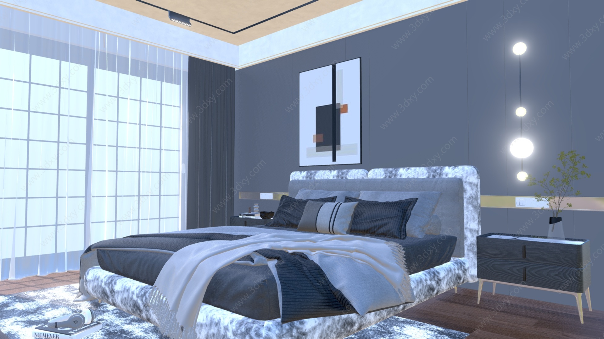 简约卧室主卧双人床3D模型