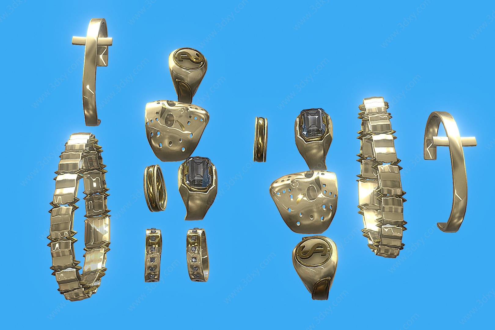 黄金首饰金戒指金手镯3D模型