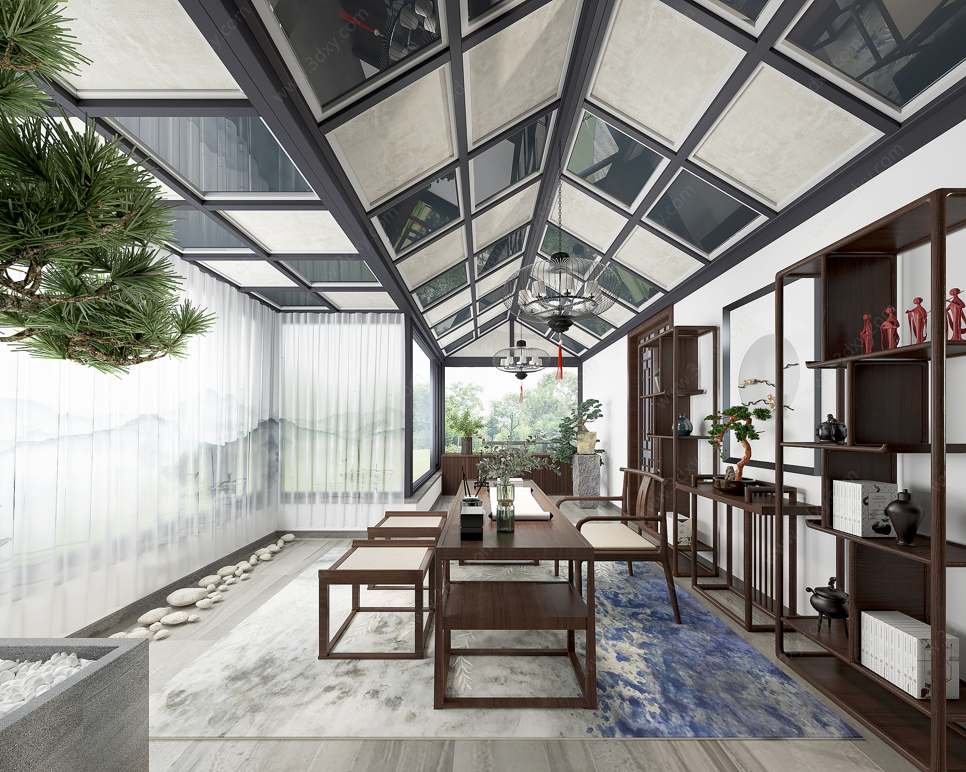 新中式茶室阳光房3D模型