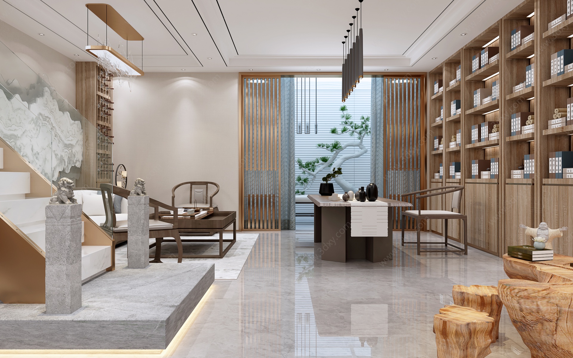 新中式茶室书房3D模型