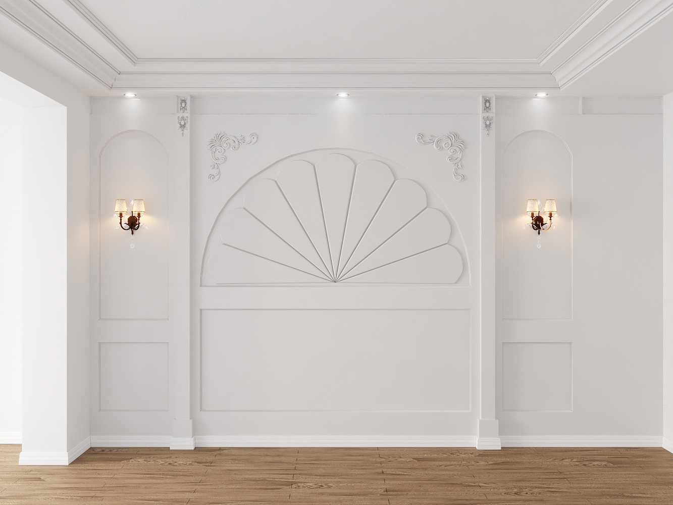 欧式白色卧室背景墙3D模型