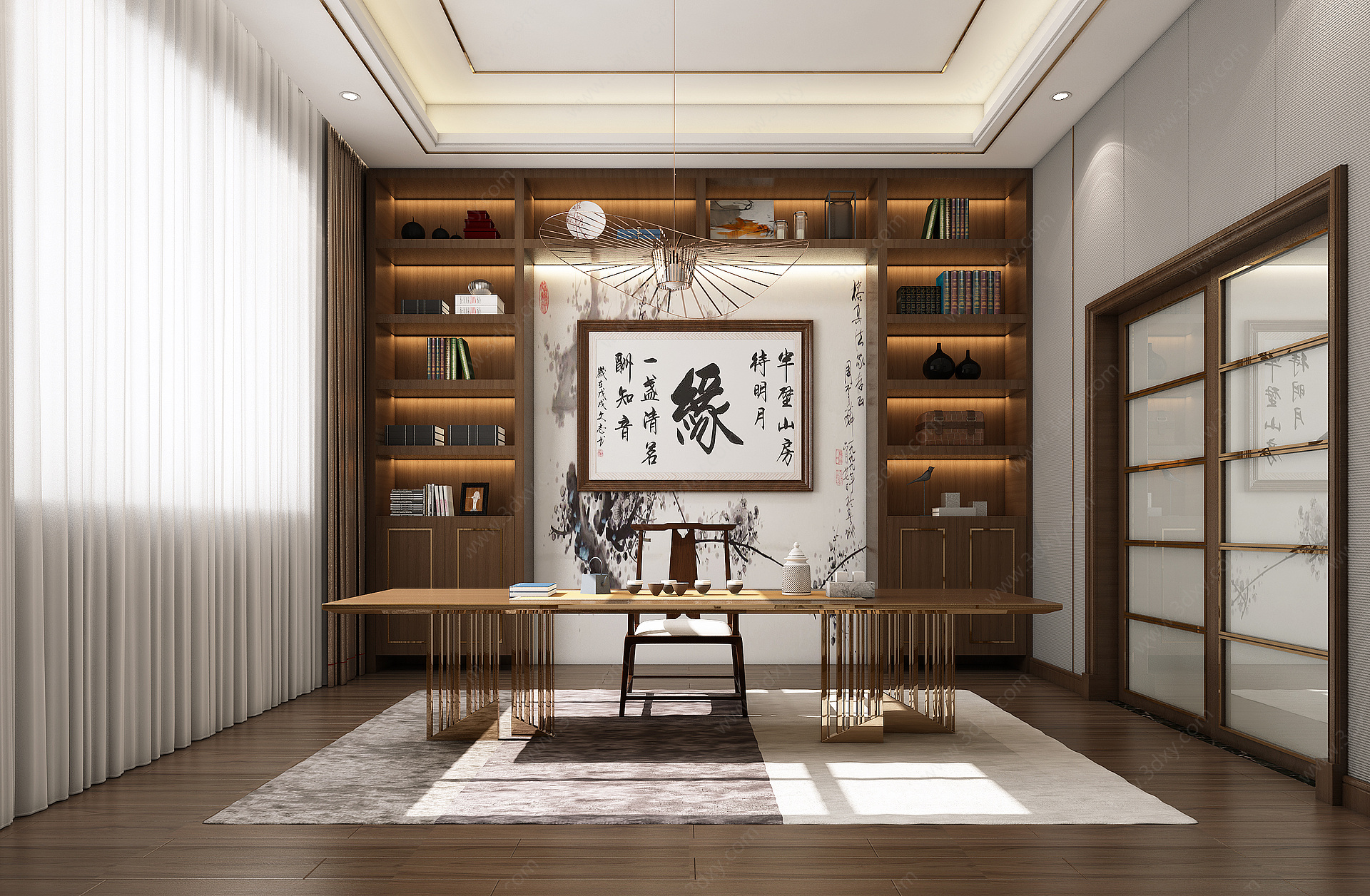 新中式书房3D模型