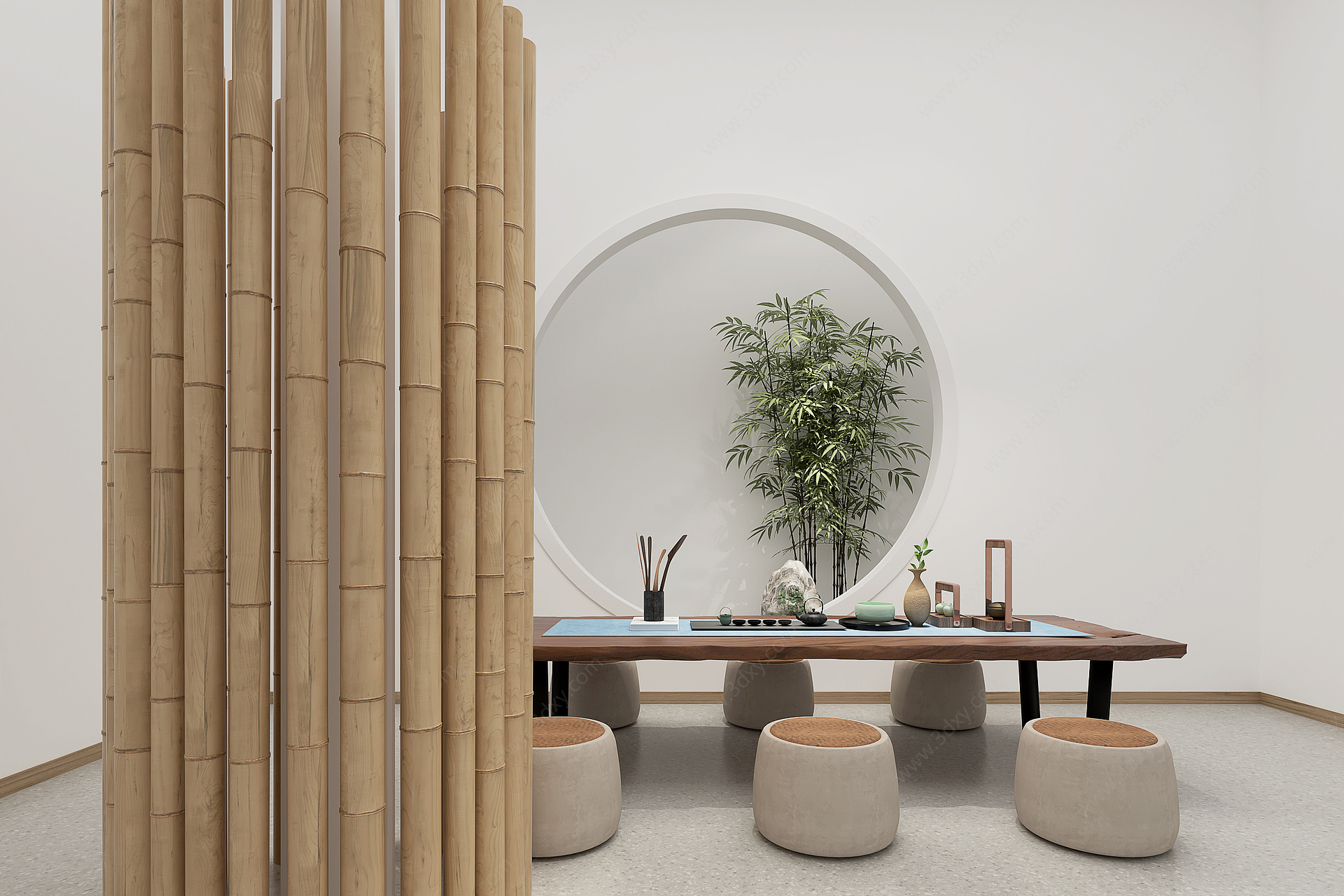 新中式茶室竹子3D模型