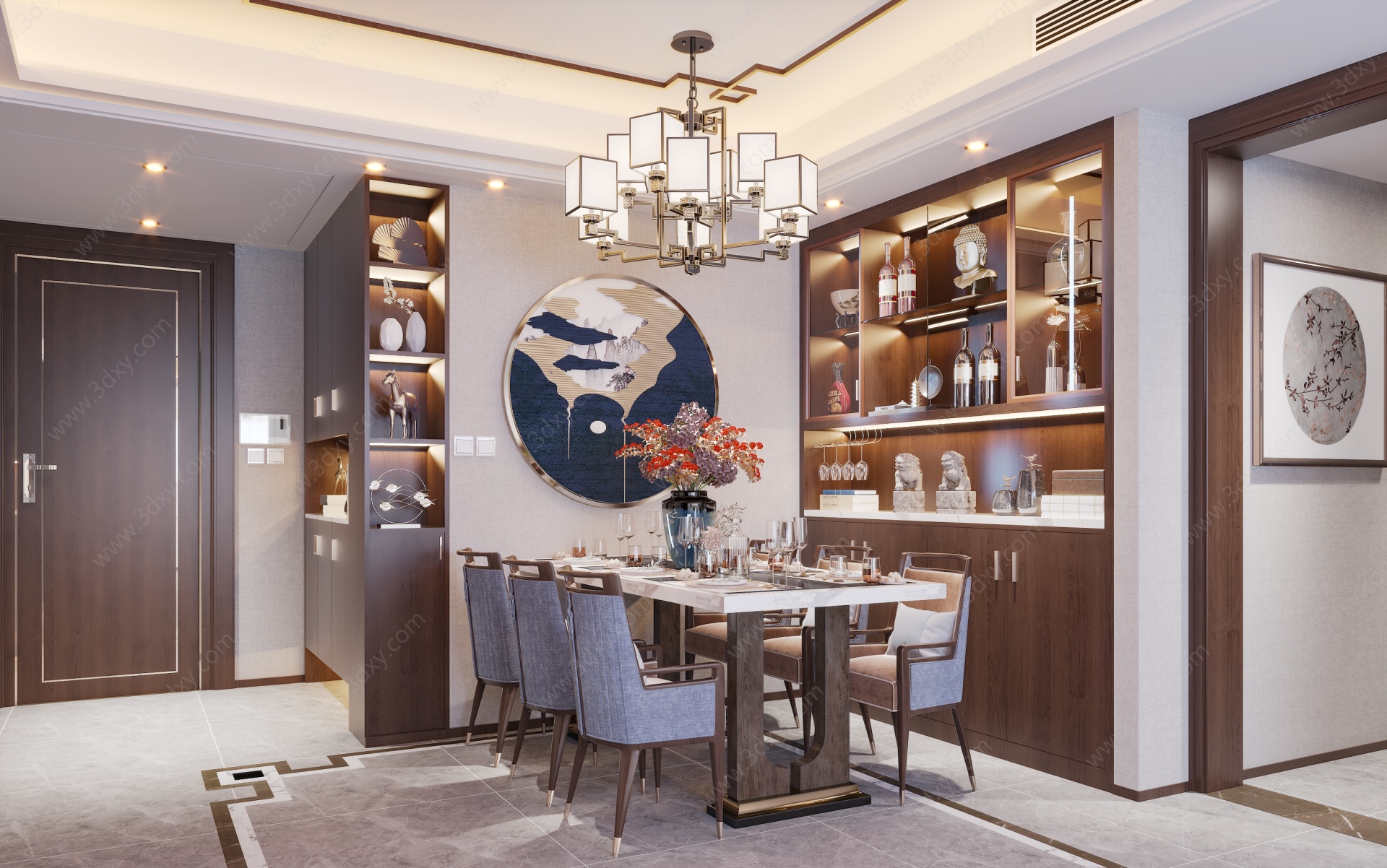 新中式餐厅餐边柜3D模型