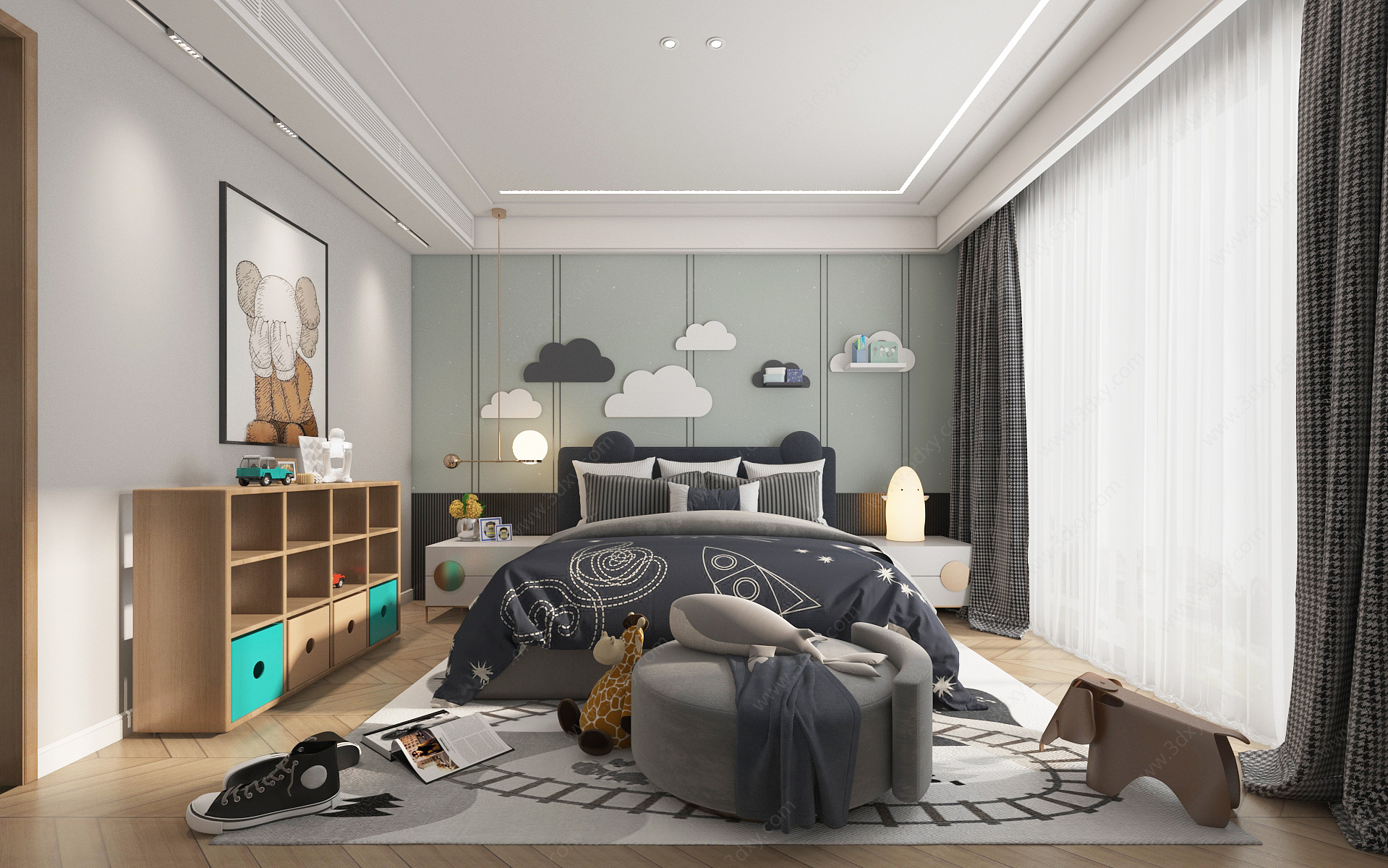 现代卧室男孩房3D模型