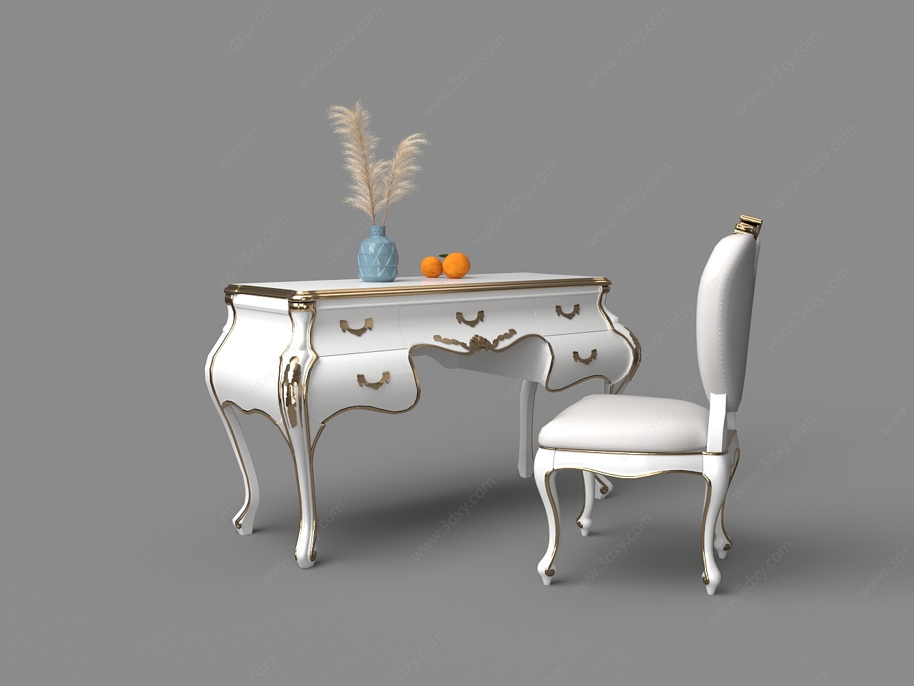 欧式白色梳妆桌椅3D模型
