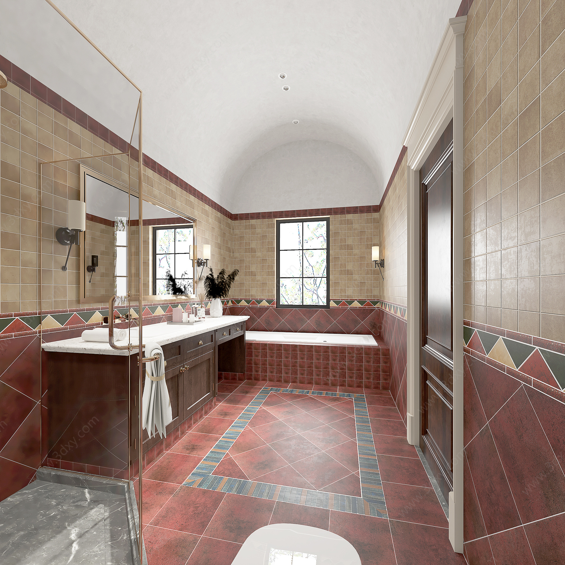 美式卫生间浴室柜浴缸3D模型