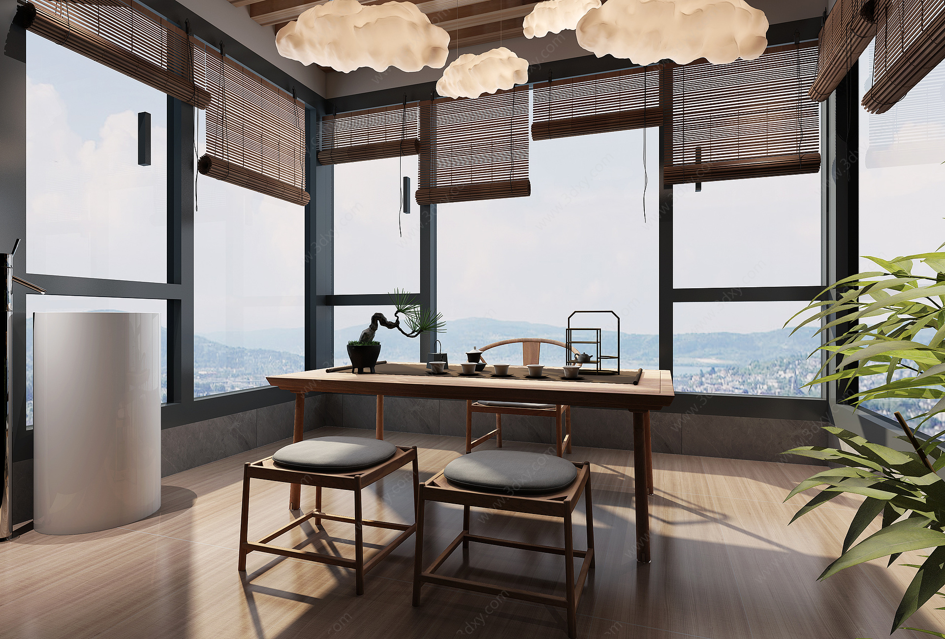 新中式阳台茶室3D模型