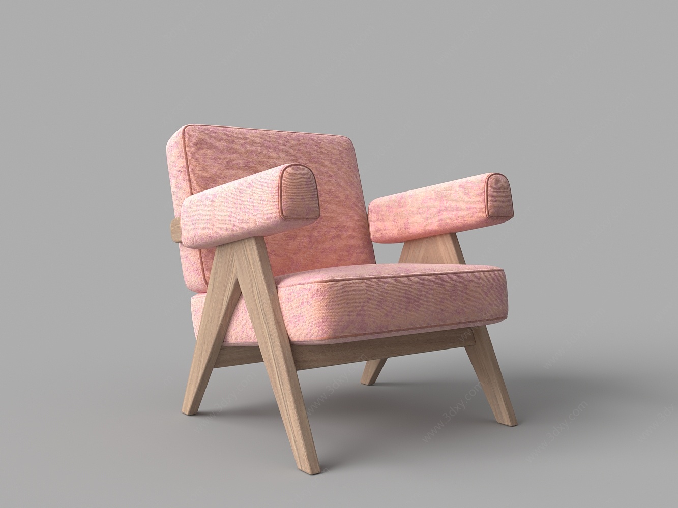 现代天鹅绒木质休闲椅3D模型