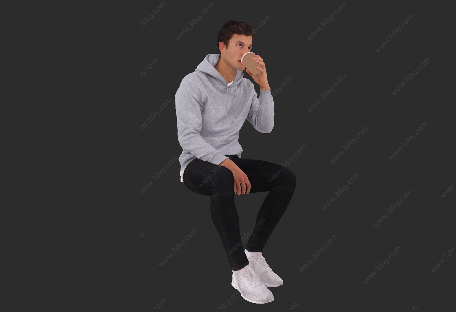 坐姿男士喝水男生3D模型