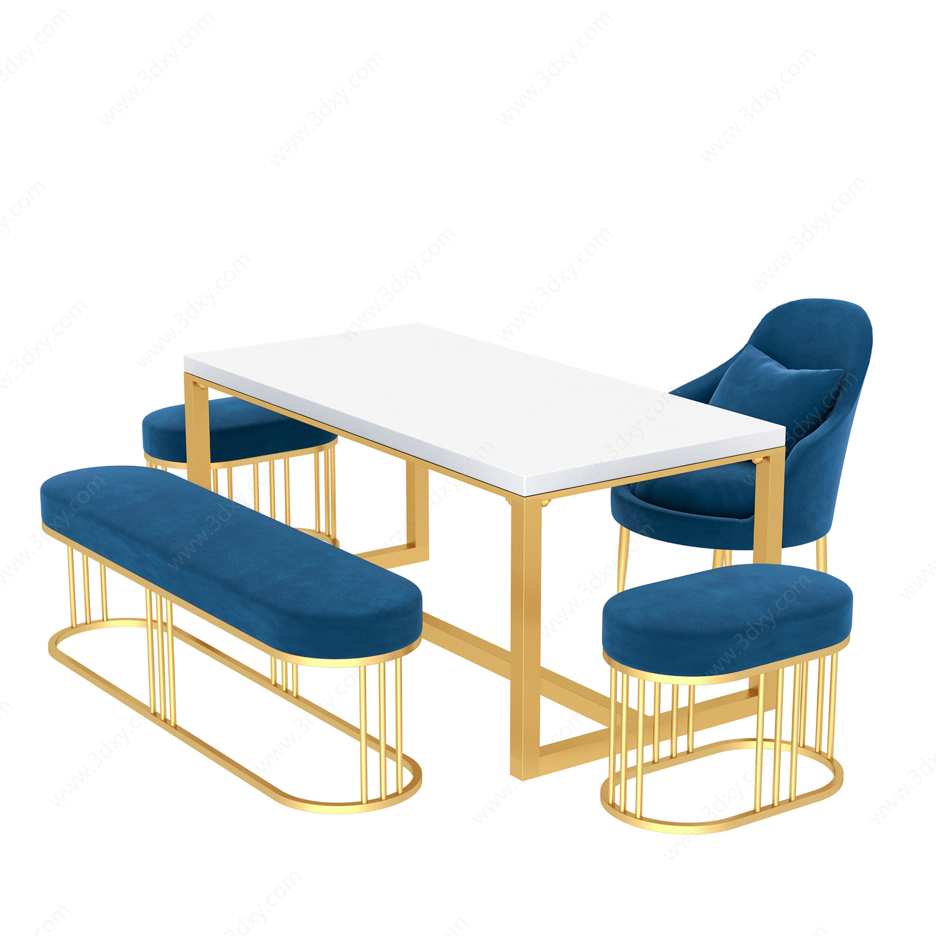 新中式铁艺桌椅组合3D模型