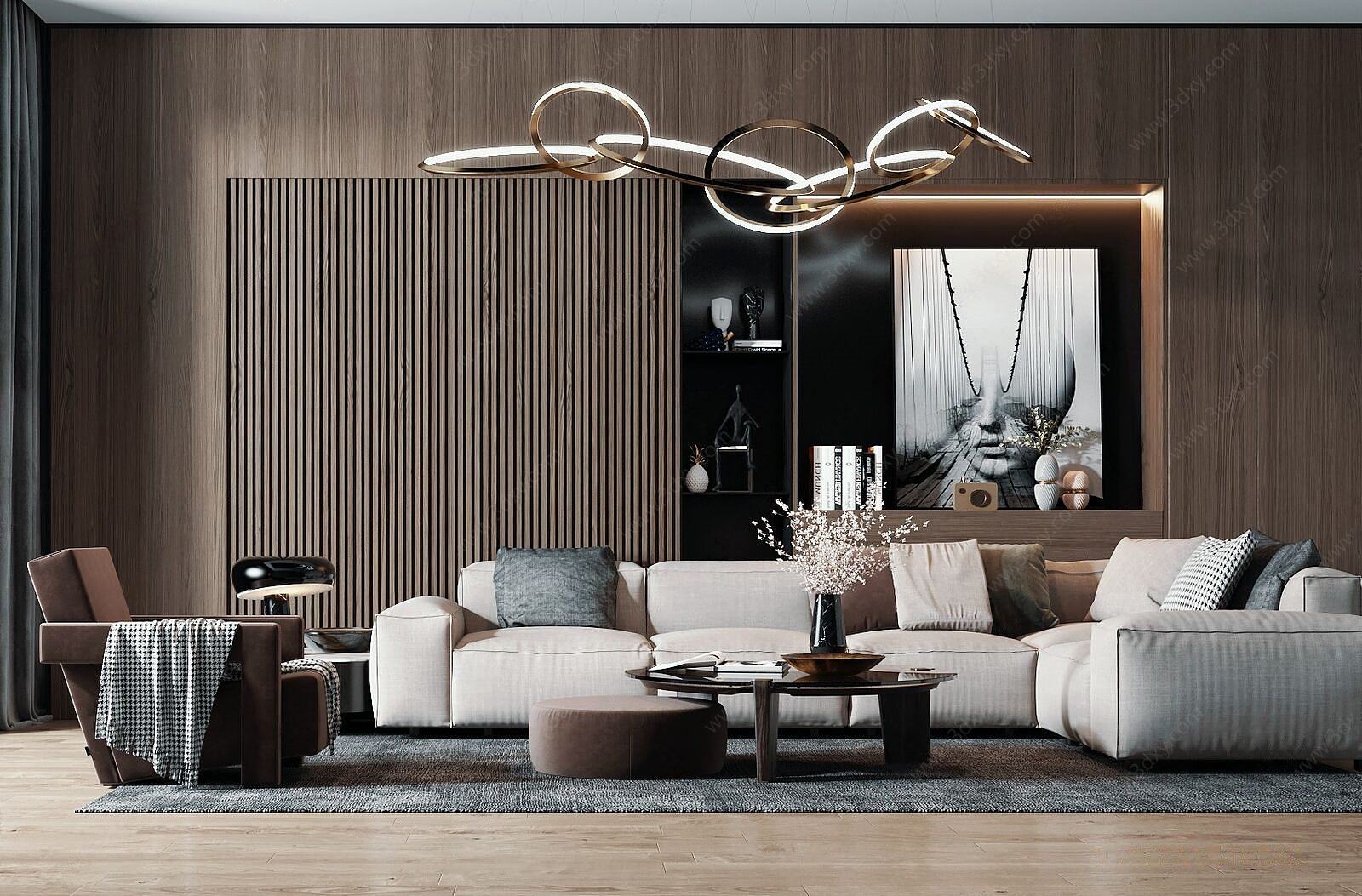 现代轻奢客厅3D模型