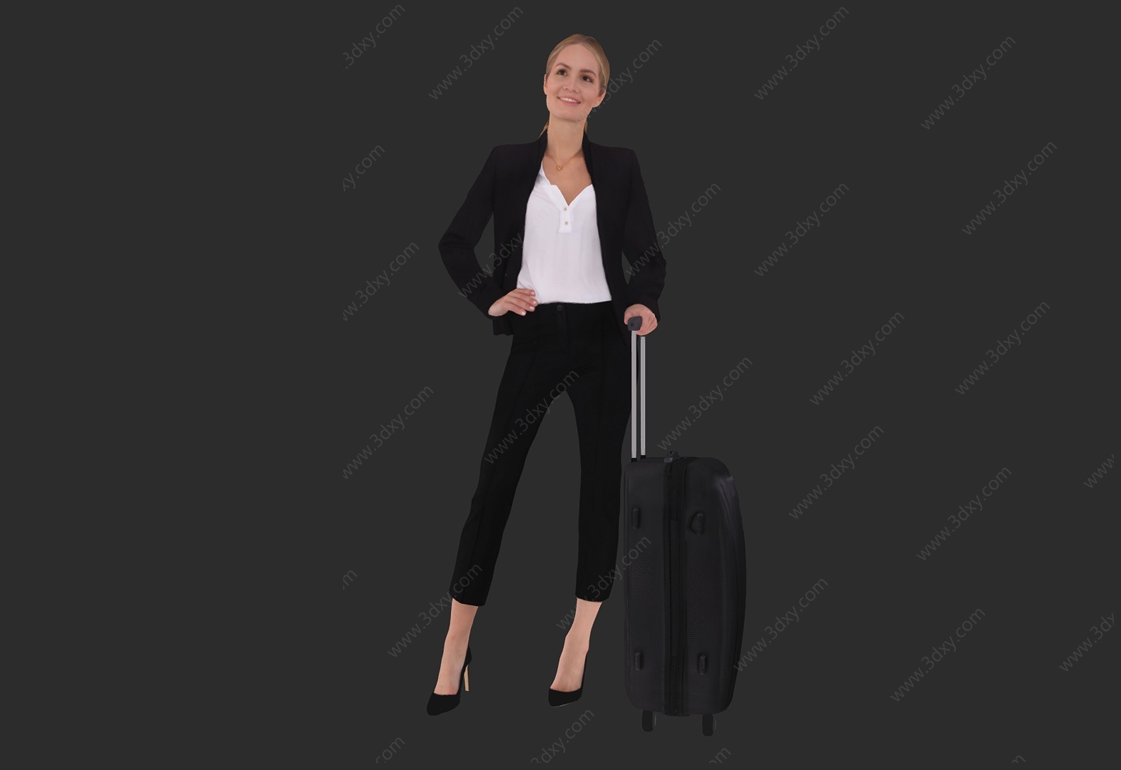 站姿女士提行李箱职场女士3D模型