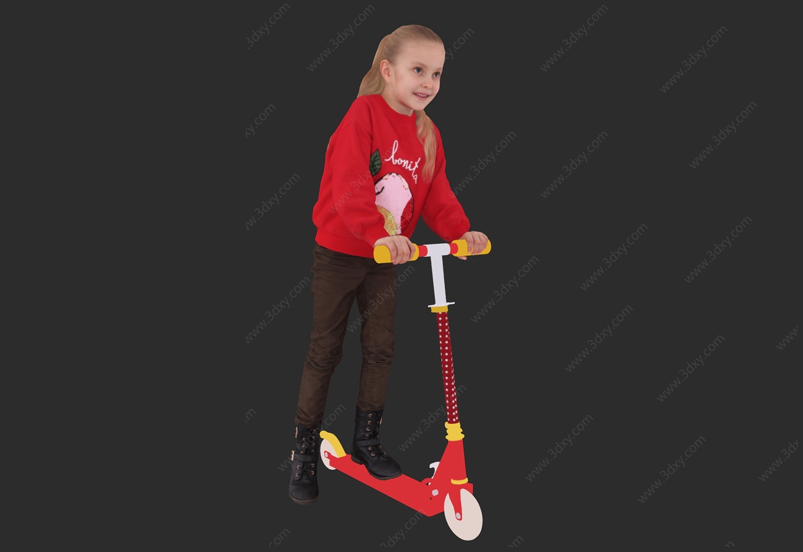 可爱小女孩玩滑板的女孩3D模型