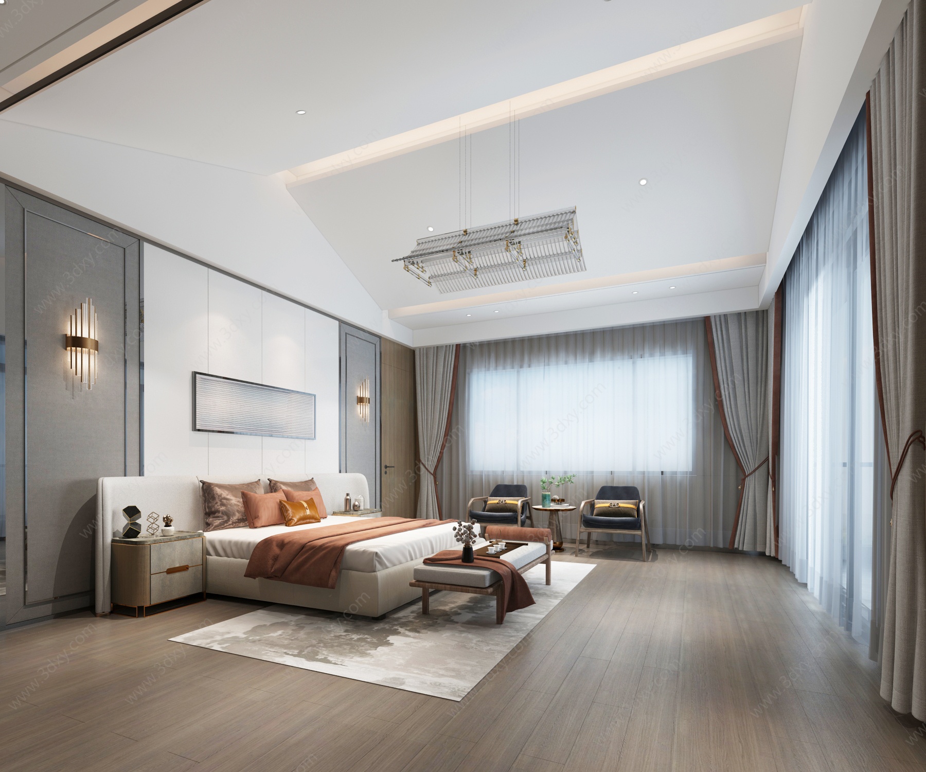 新中式轻奢卧室吊灯3D模型