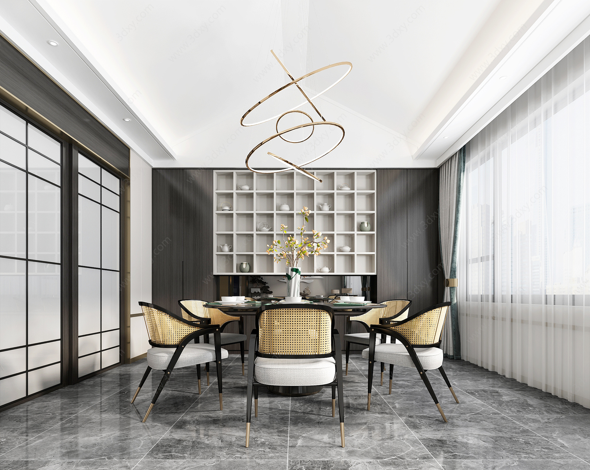 新中式轻奢客厅餐厅3D模型