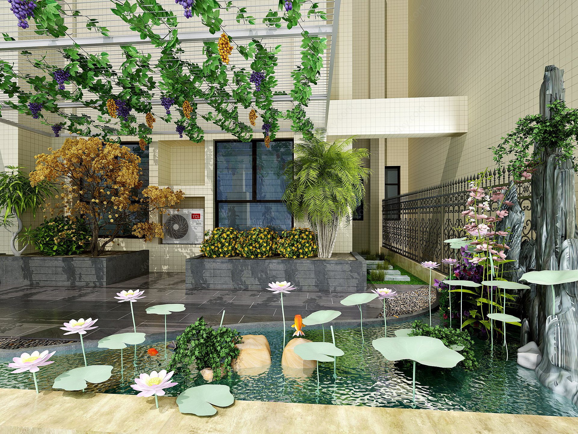 新中式风格花园3D模型