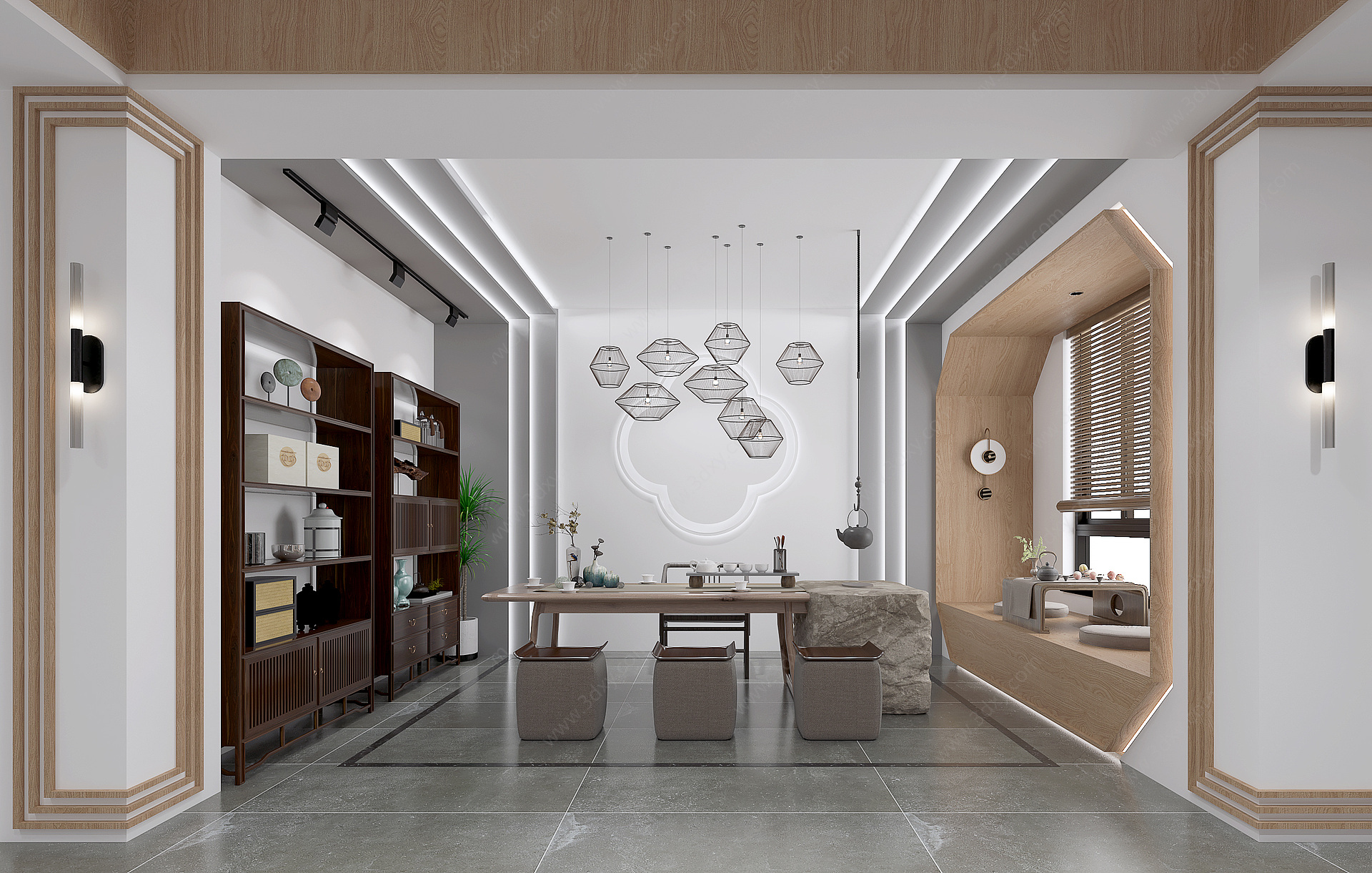 新中式茶室吊灯壁灯3D模型