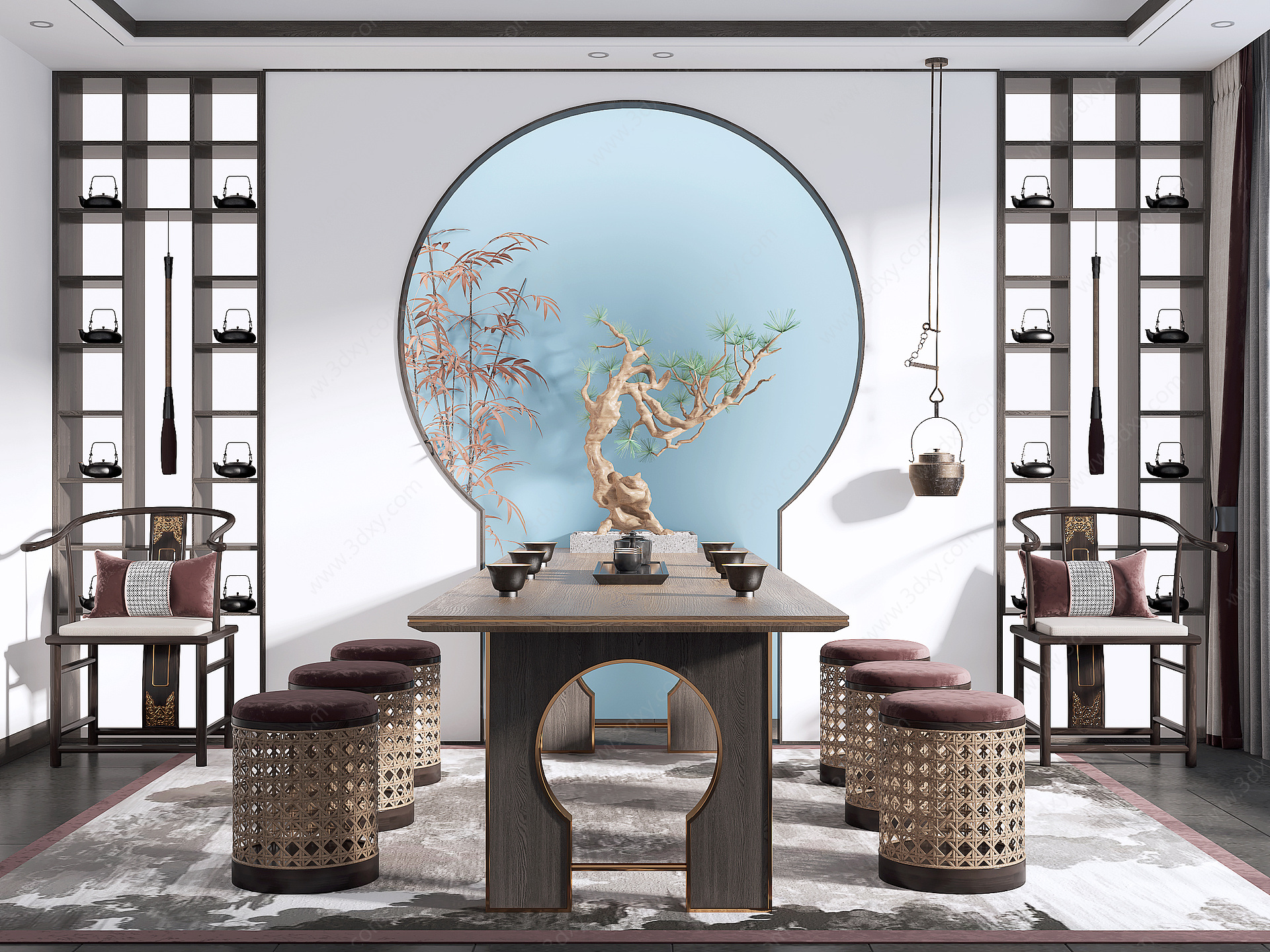新中式休闲娱乐室茶室3D模型