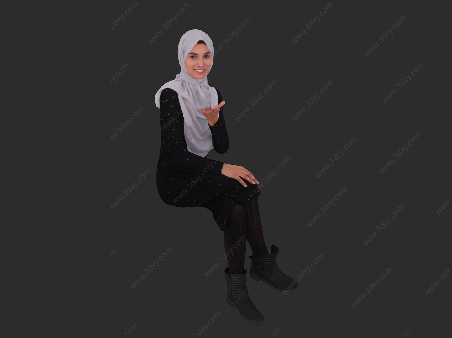 戴头巾女性女坐姿3D模型