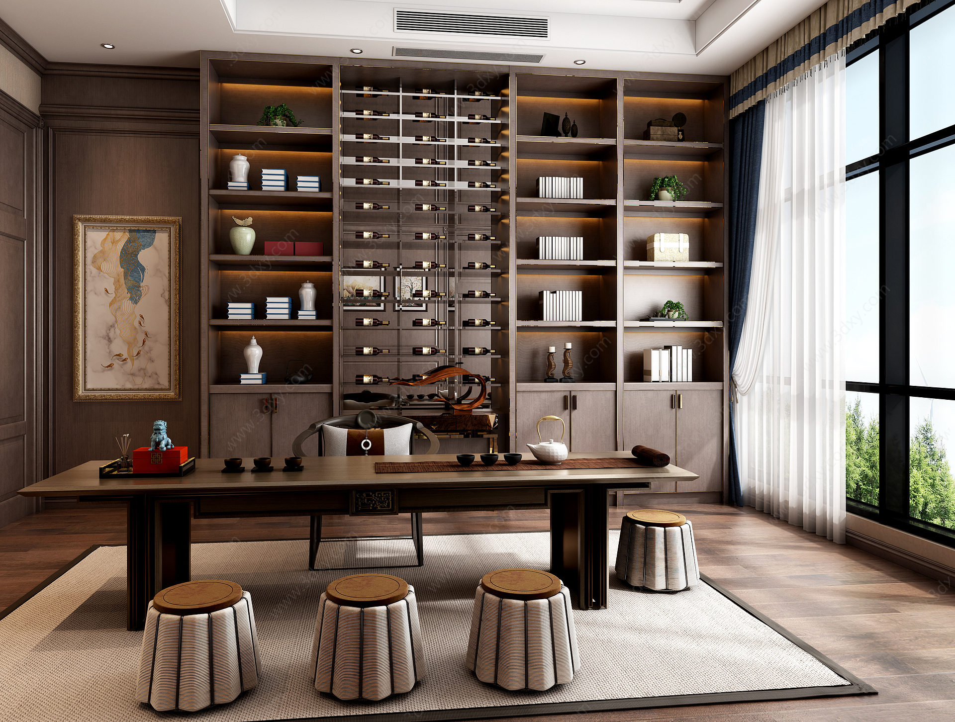 中式书房茶台茶室3D模型