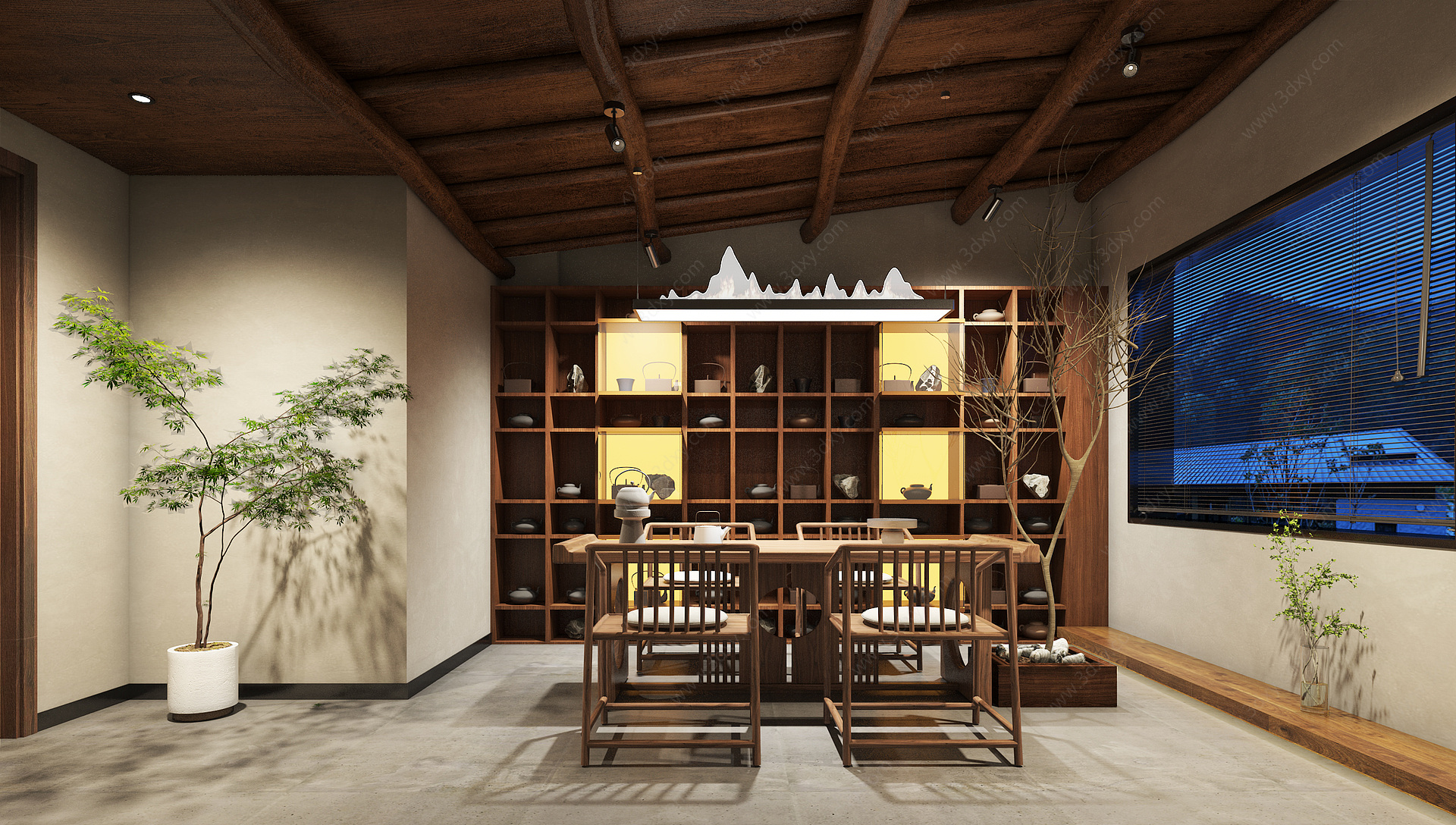新中式休息娱乐室茶室茶台3D模型