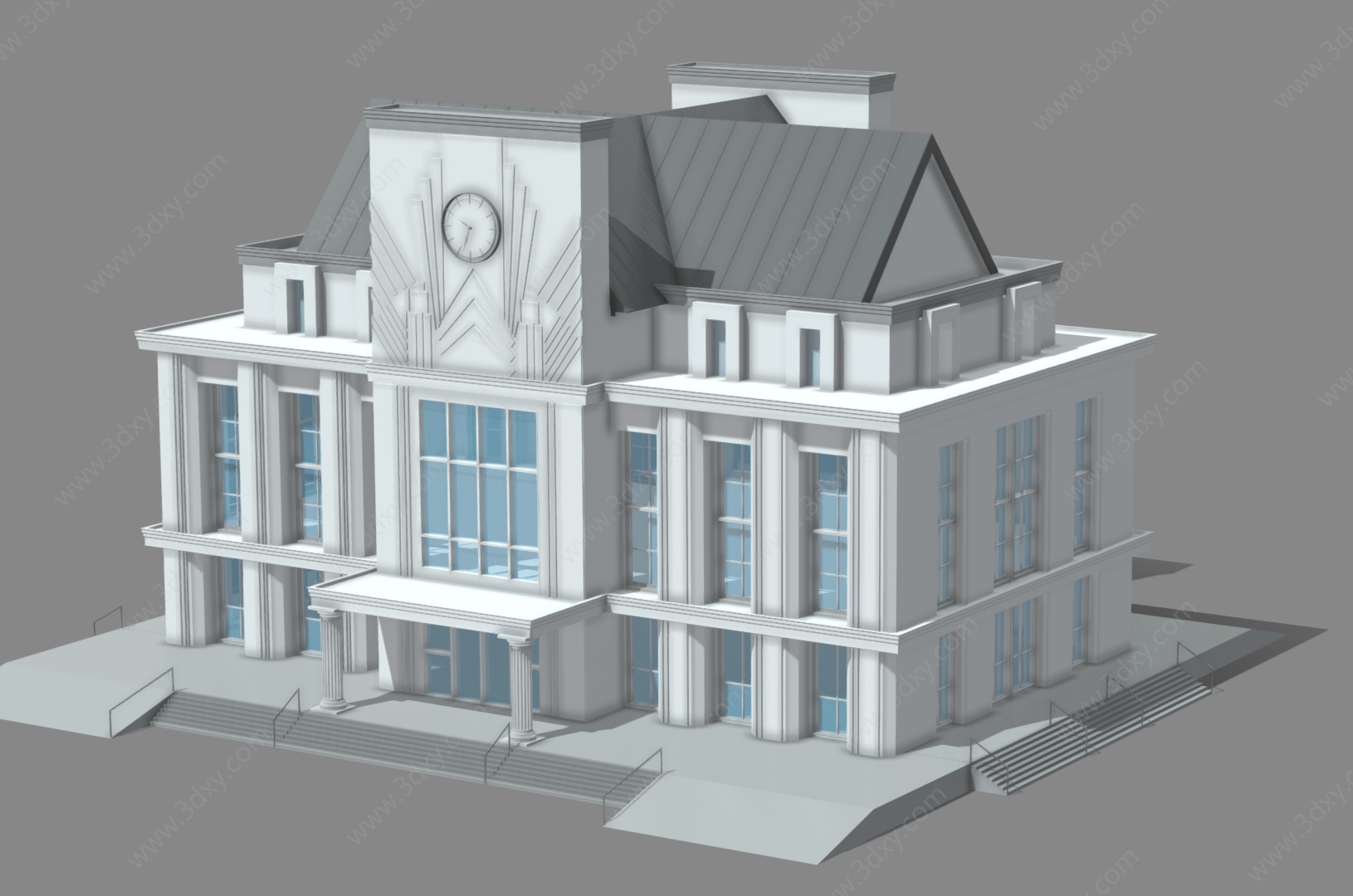 欧式车站建筑3D模型