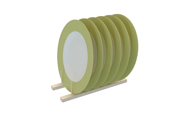 绿色塑料盘子组合3D模型