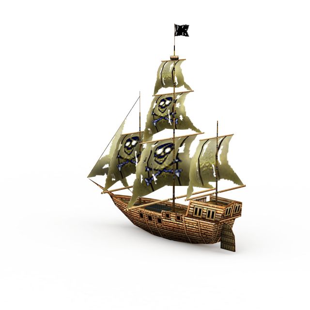 3d古代木制海盗船模型
