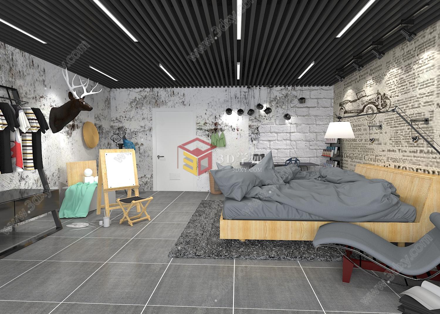 艺术感强的灰色调卧室3D模型