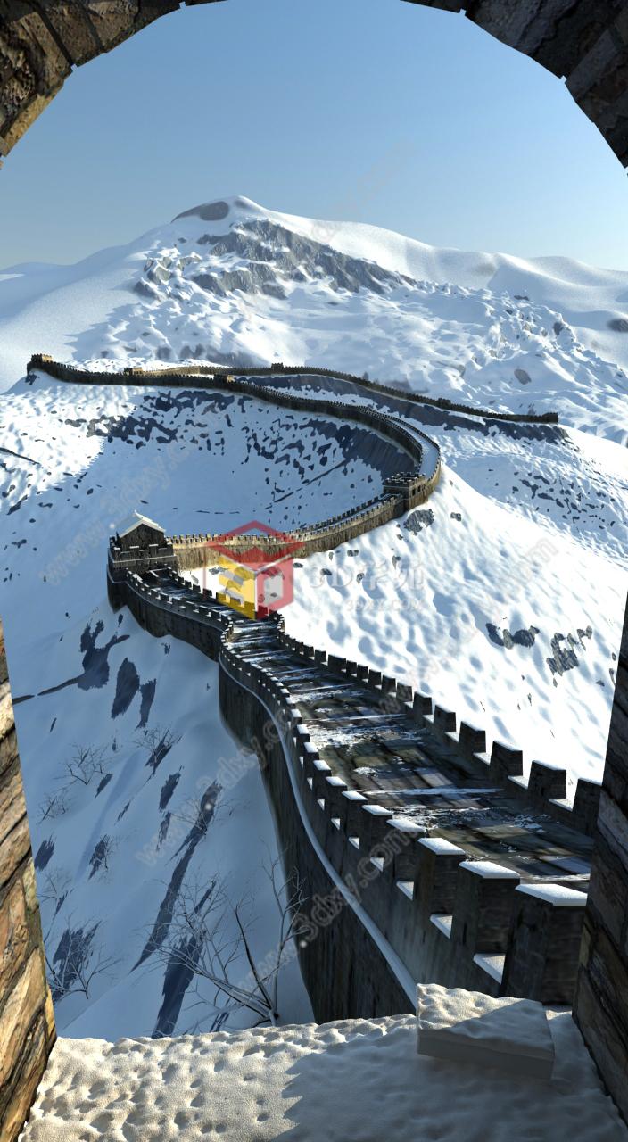 雪景万里长城3D模型