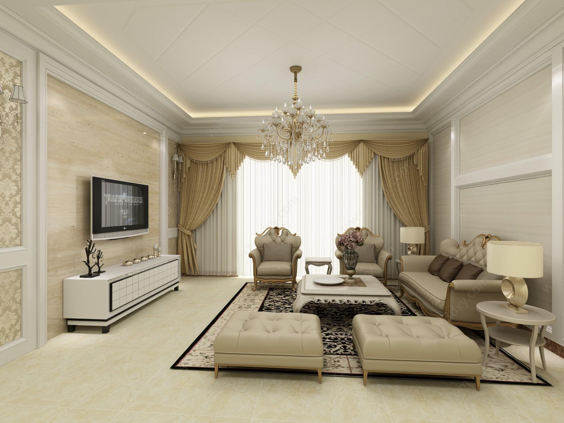 简欧客厅效果图家装模型 关键词:客厅3d模型简欧客厅3d模型沙发组合3d