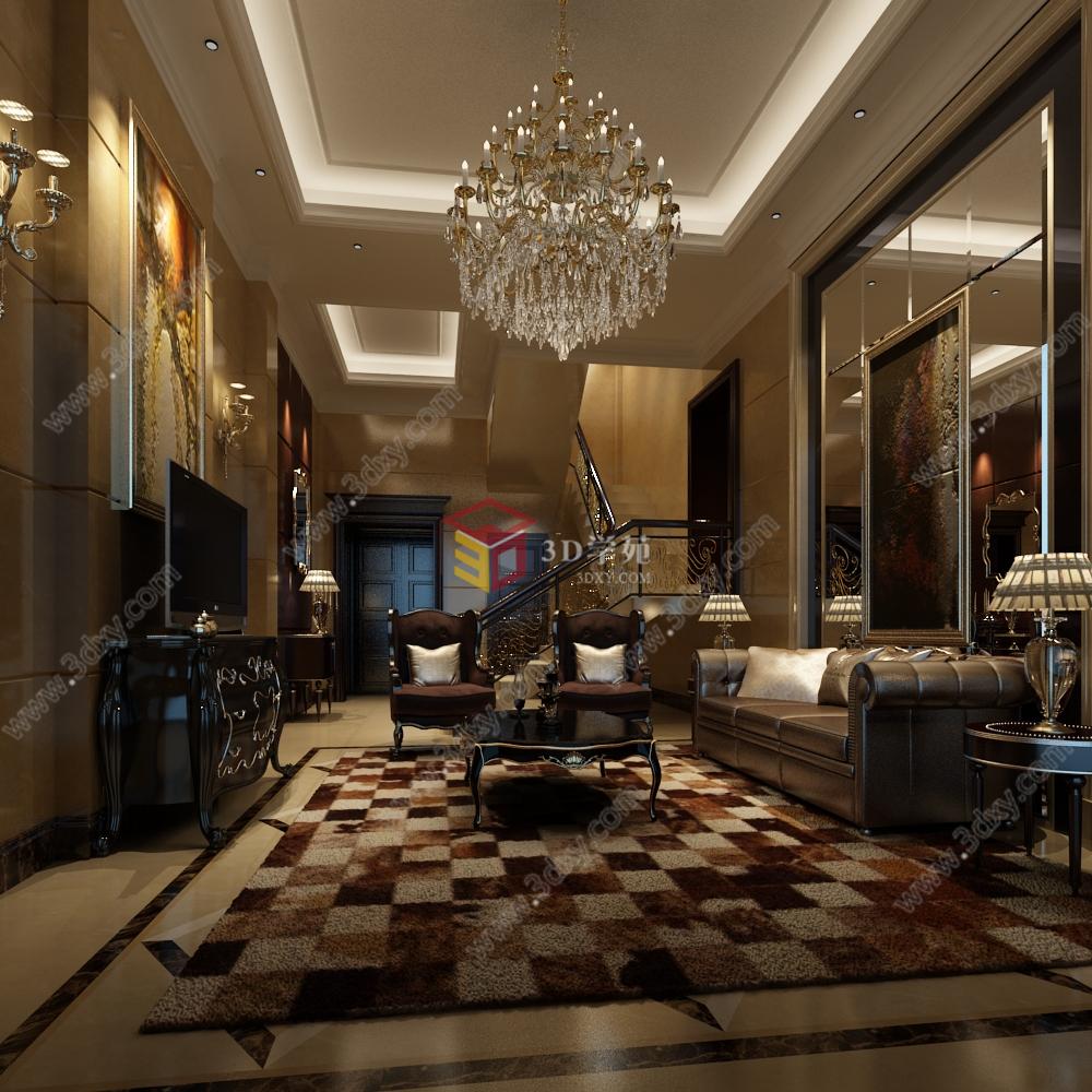 现代古典华丽复式客厅3D模型