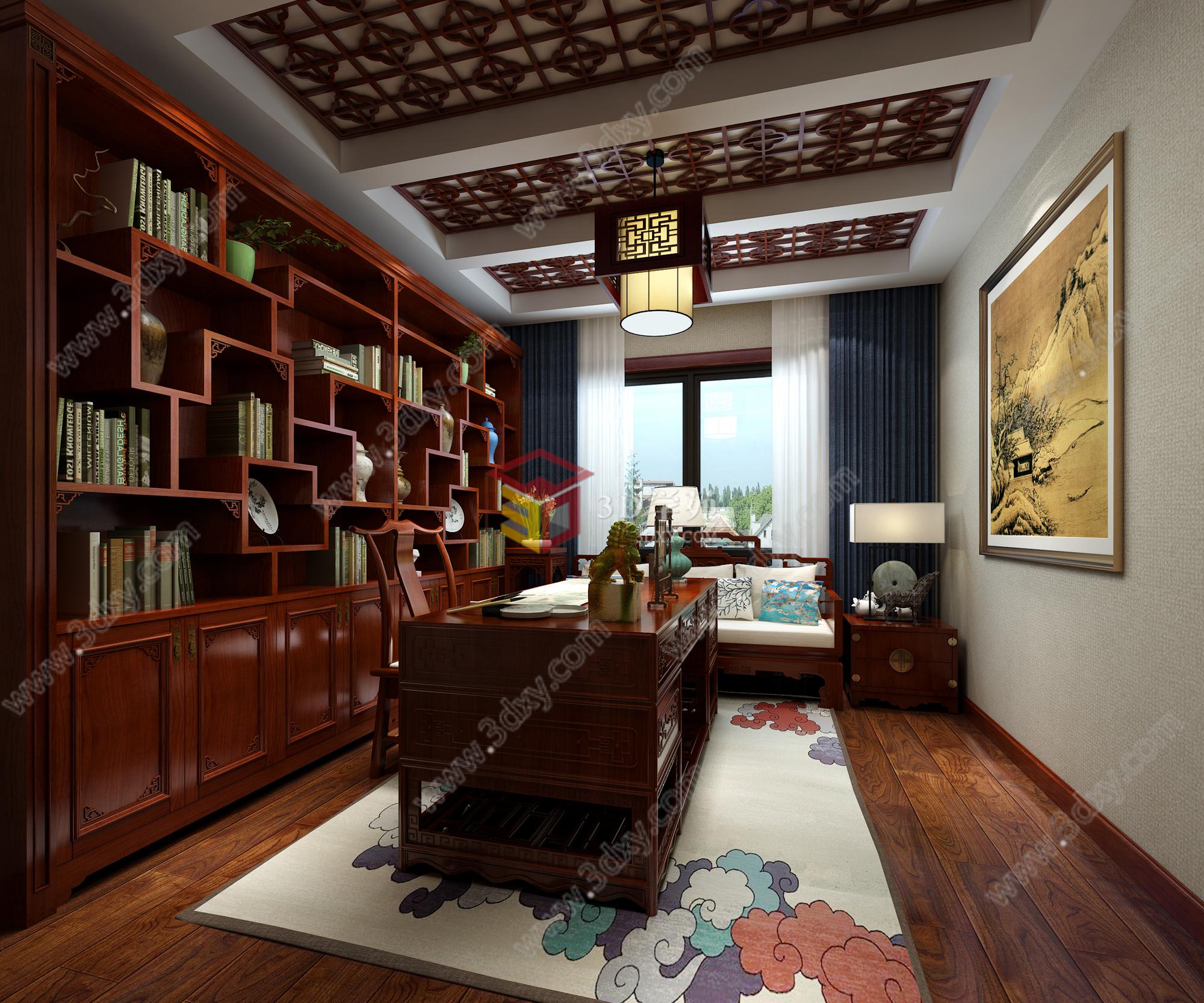 中式书房3D模型