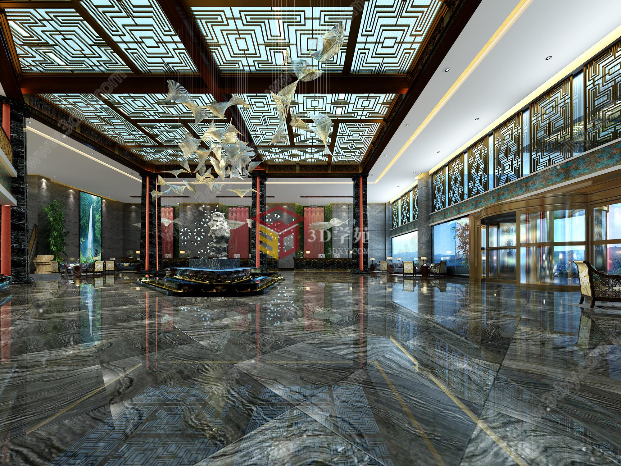 新中式酒店大堂3D模型