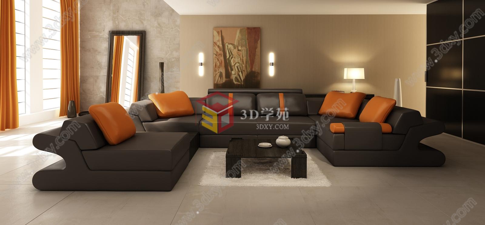 室内色沙发茶几3D模型
