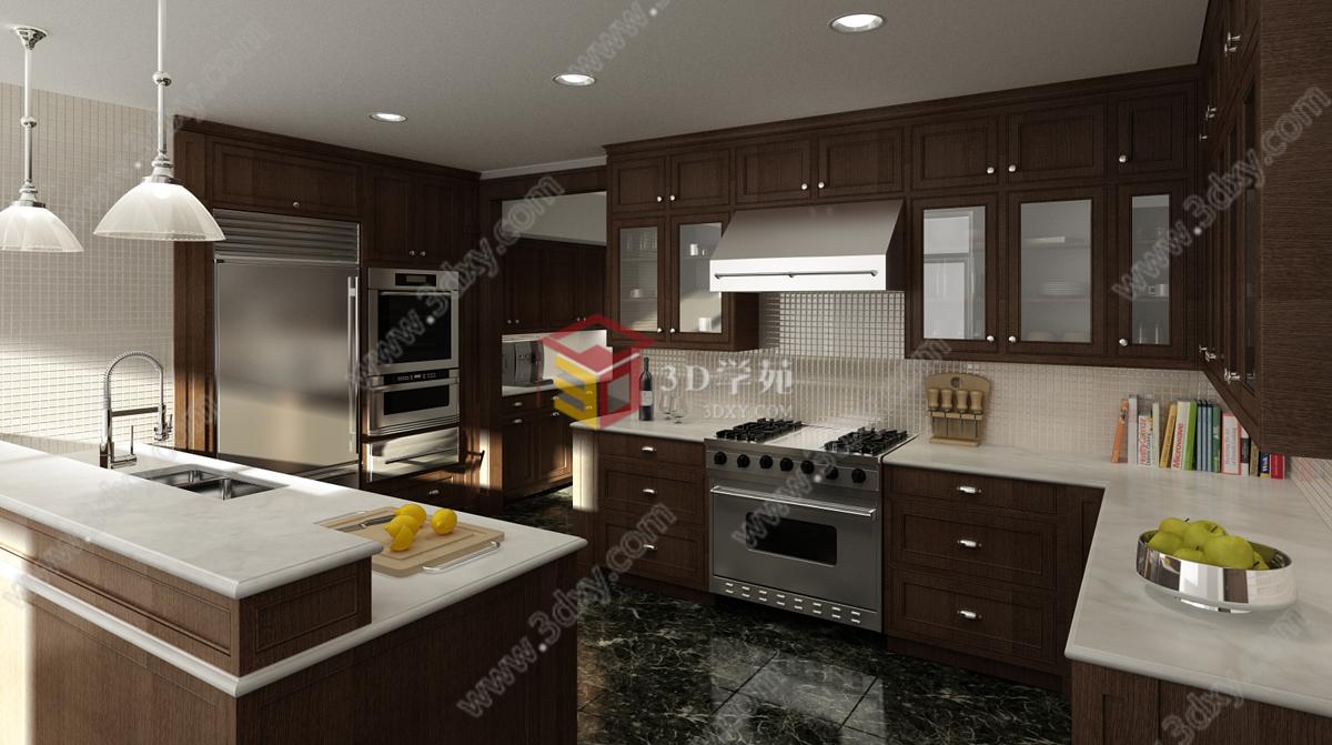现代简欧厨房橱柜3D模型