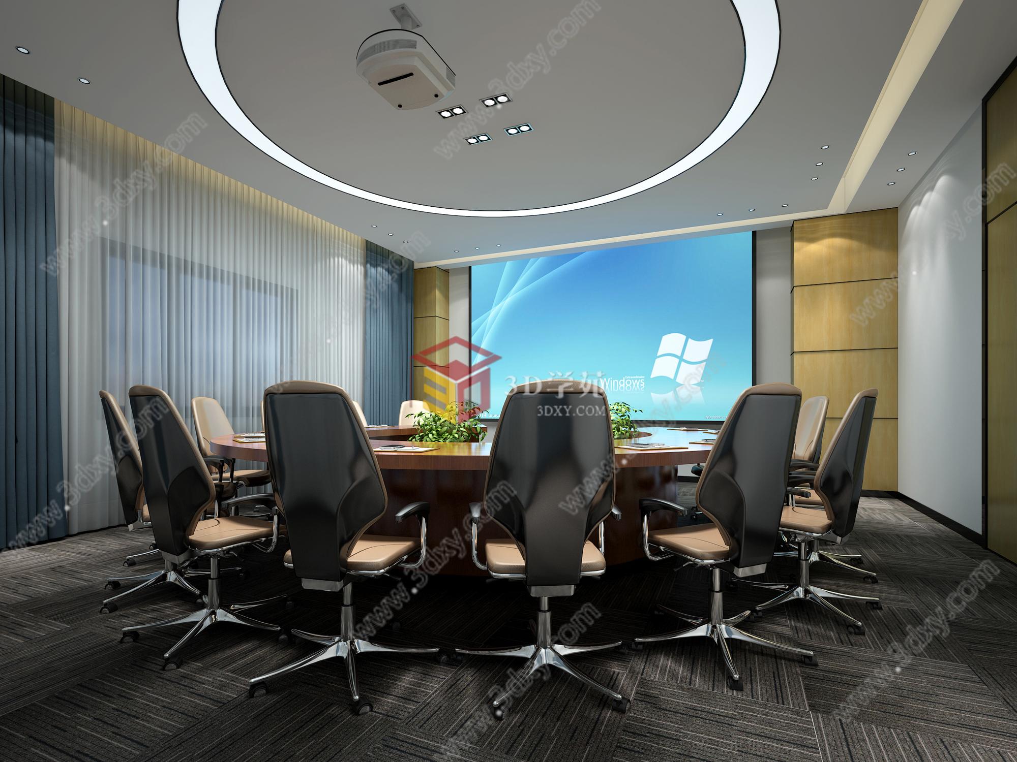 现代办公圆桌会议室3D模型