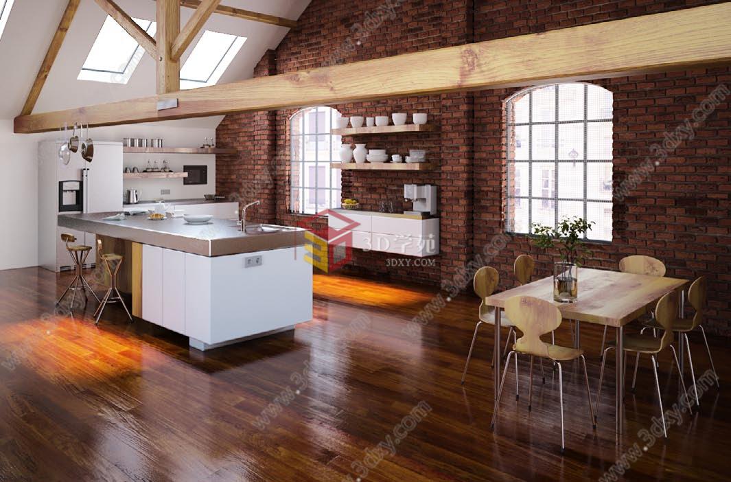 现代厨房餐厅3D模型