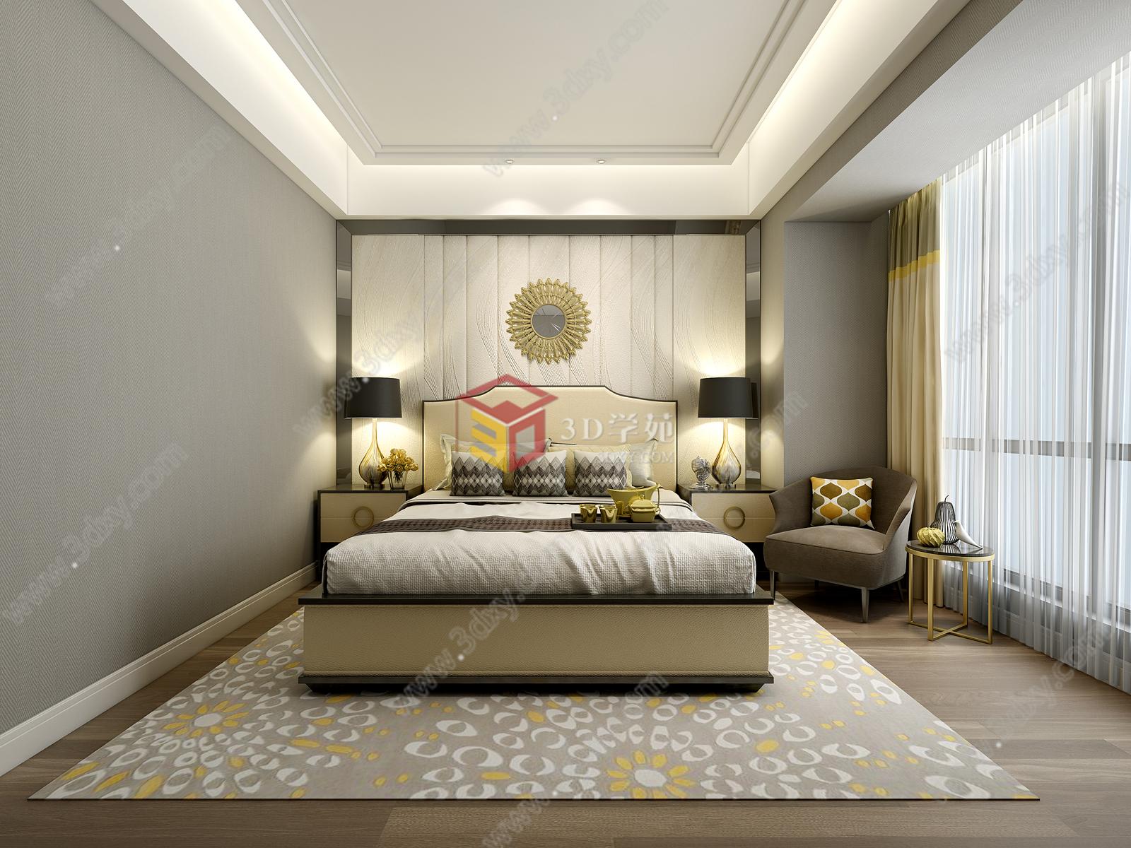 现代欧式卧室3D模型