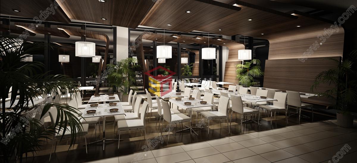 现代快餐茶餐厅3D模型