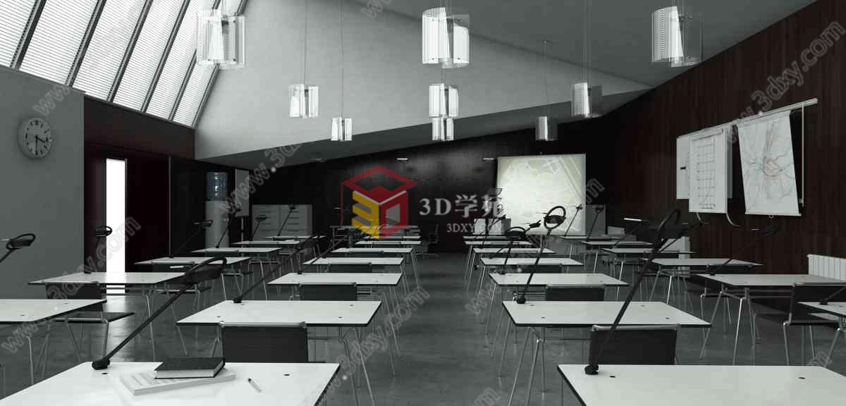 现代会议室教室3D模型