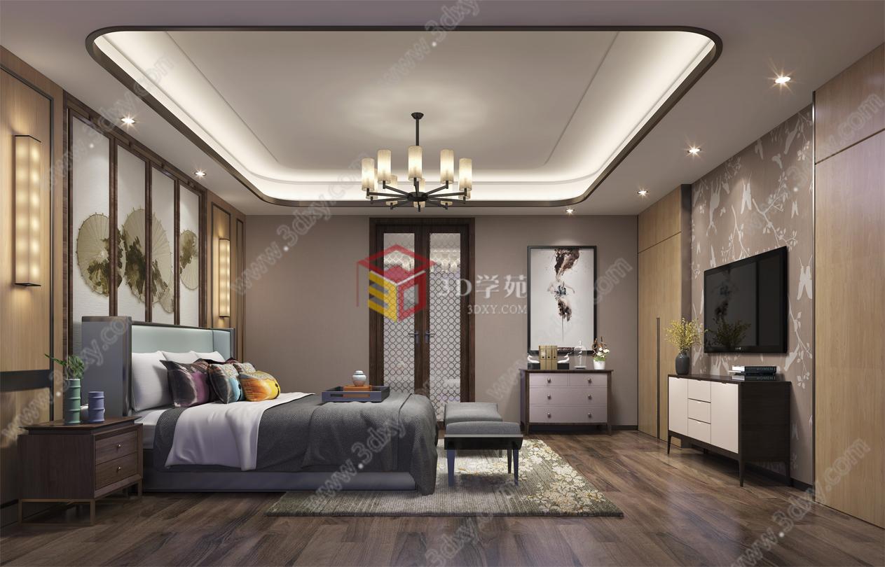 新中式别墅卧室3D模型