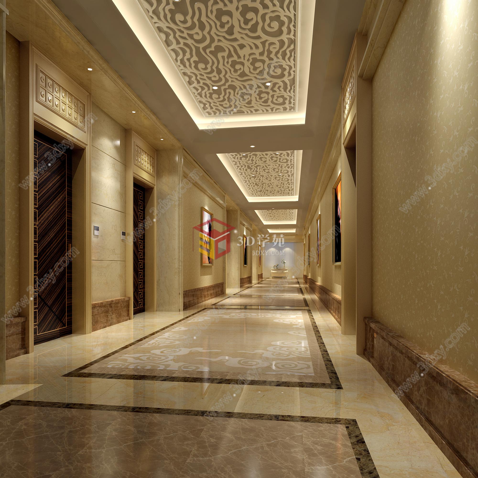现代酒店宾馆走廊3D模型