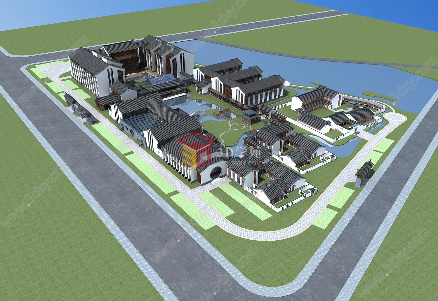中式酒店规划3D模型