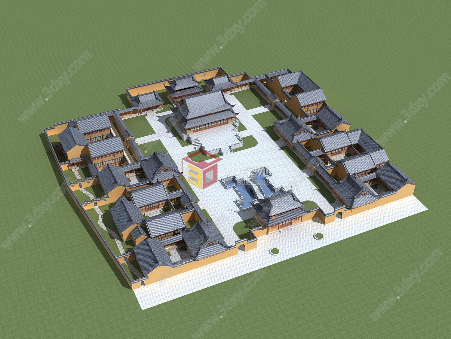 古建莲花寺庙3D模型
