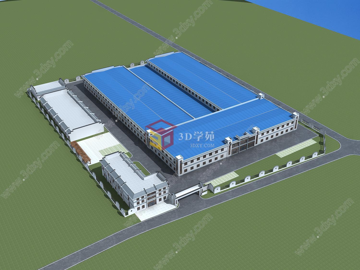 中式厂房办公楼3D模型