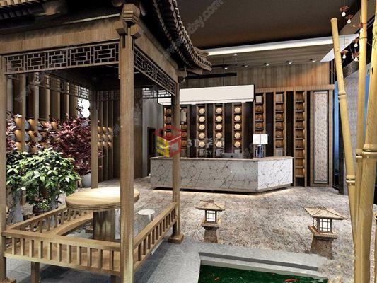 新中式餐厅前台3D模型
