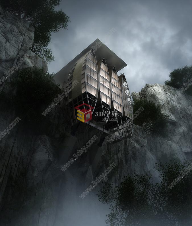 悬崖上的酒店3D模型